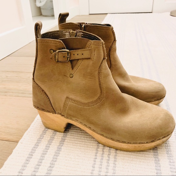 No. 6 Shoes - No. 6 Mid-heel Buckle Clog Boot Size 40 tan nubuck